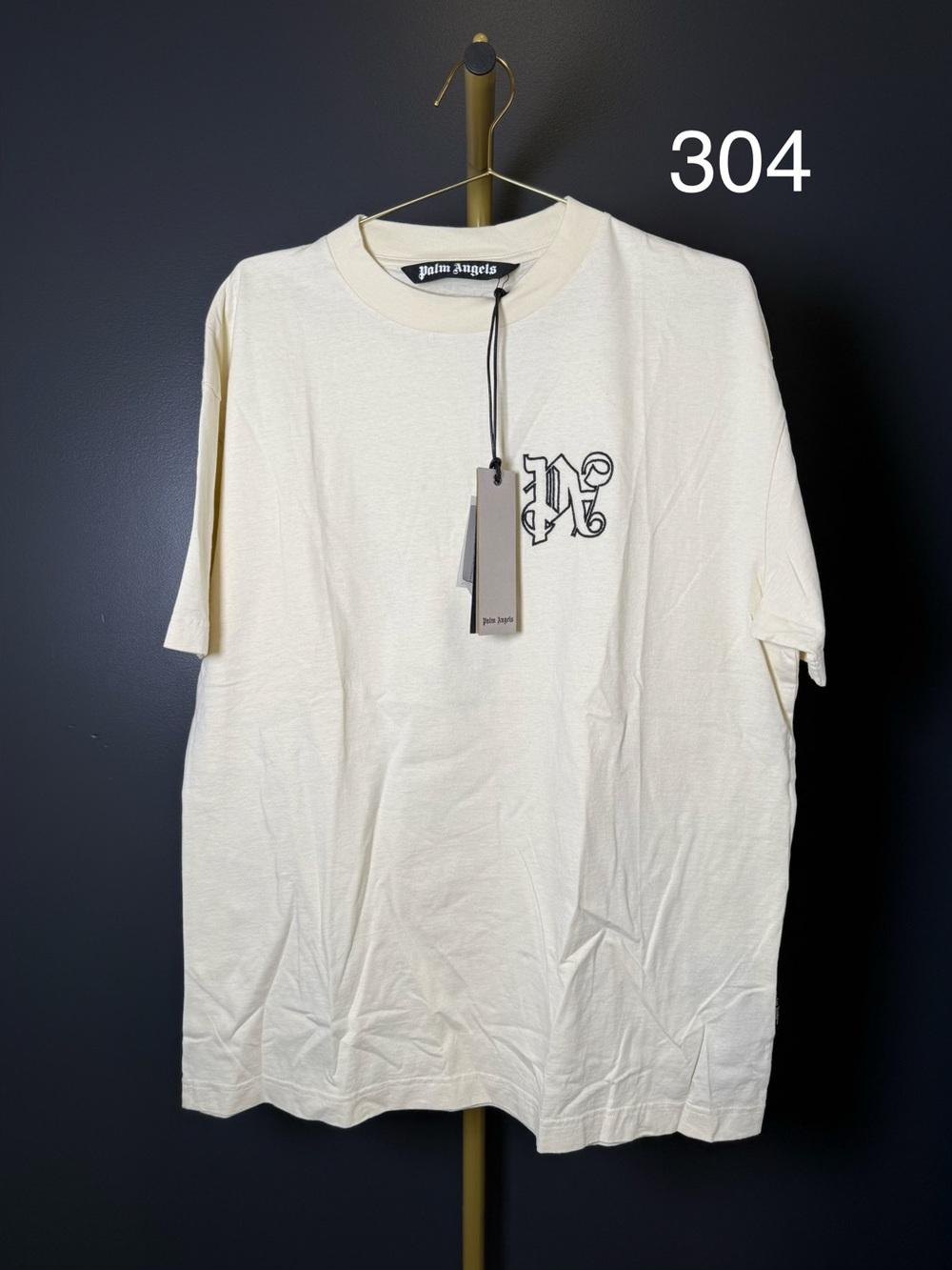 Palm Angels Cream Short Sleeve Tee with Monogram Logo